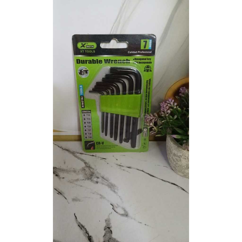 KUNCI L SET BINTANG / KEMBANG MINI 7 PCS HITAM T10, T15, T20, T25, T27, T30, T40 XING TAI BAGUS