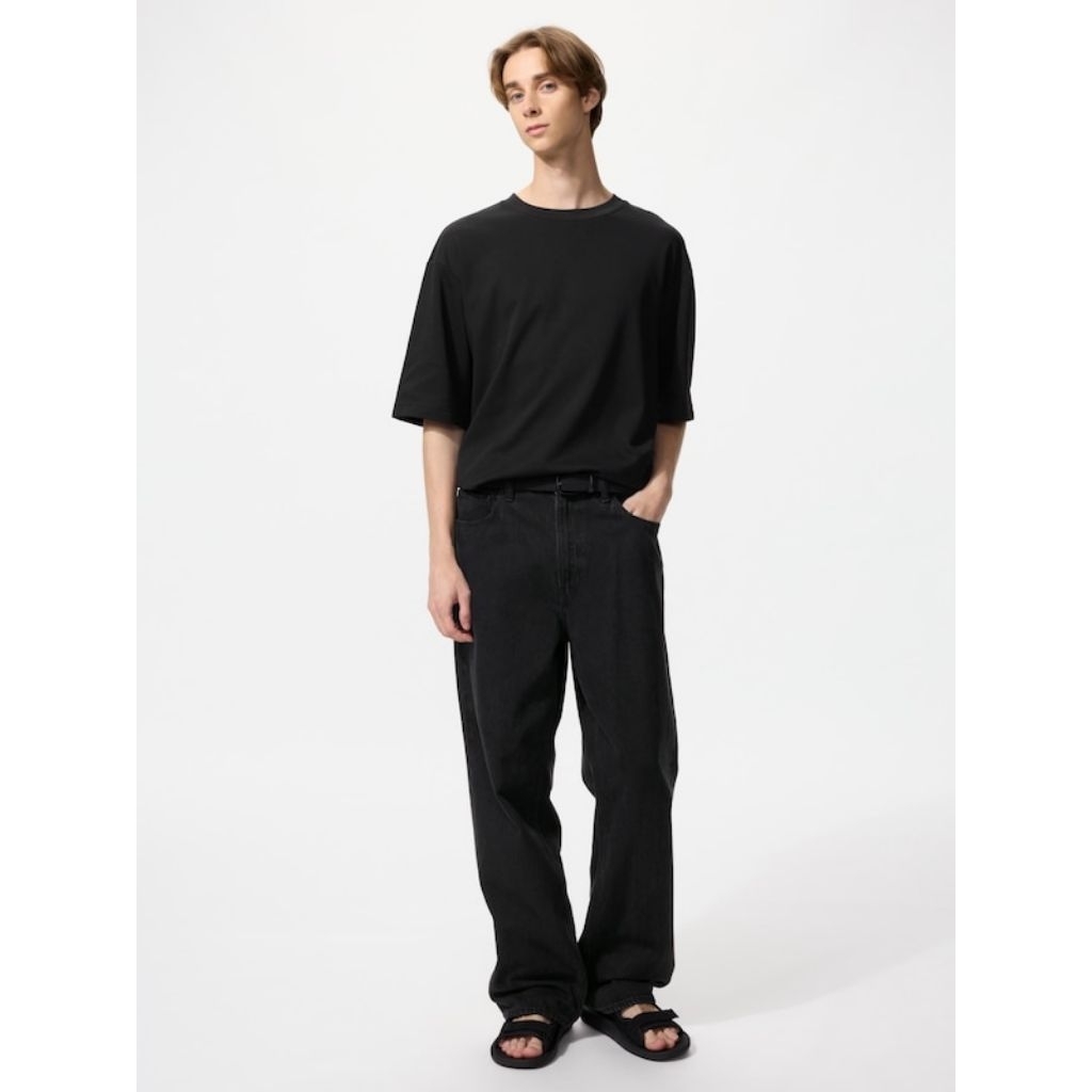 UNIQLO Pria Wide Straight Jeans Lurus Potongan Lebar Baggy Jeans Original