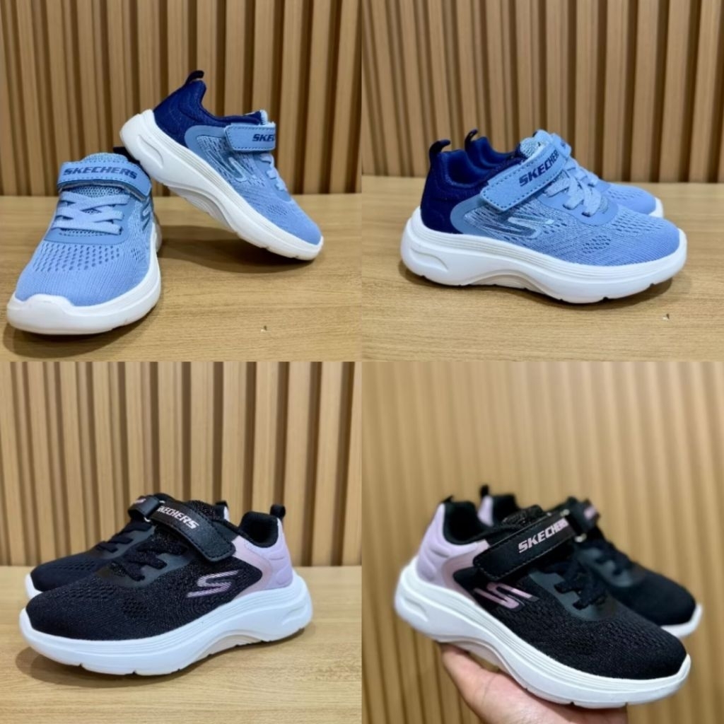 Sepatu Perempuan Skechers Kids Hitam Biru Pink Premium