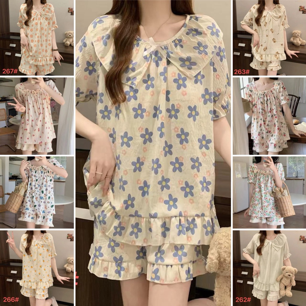 Setelan Piyama Import Lucu Ruffle Renda Model Korea PremiumBaju Tidur Wanita Import Home Daily Wear
