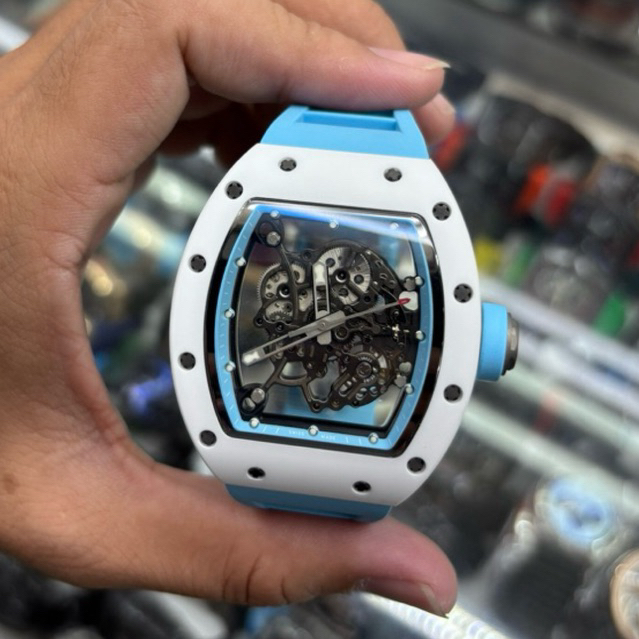 JAM TANGAN RM055 TOURBILLON TIFFANY DIAL CERAMIC BLUE DIAL SWISS AUTOMATIC