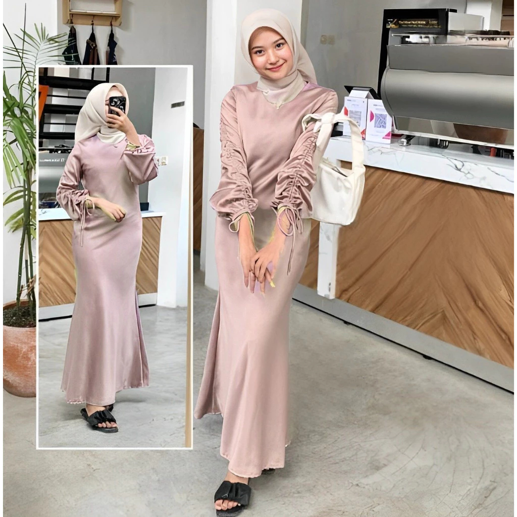 DRESS DARLA SILK SATIN SERUT LONG DRESS SATIN SERUT DRESS MUSLIMAH PREMIUM