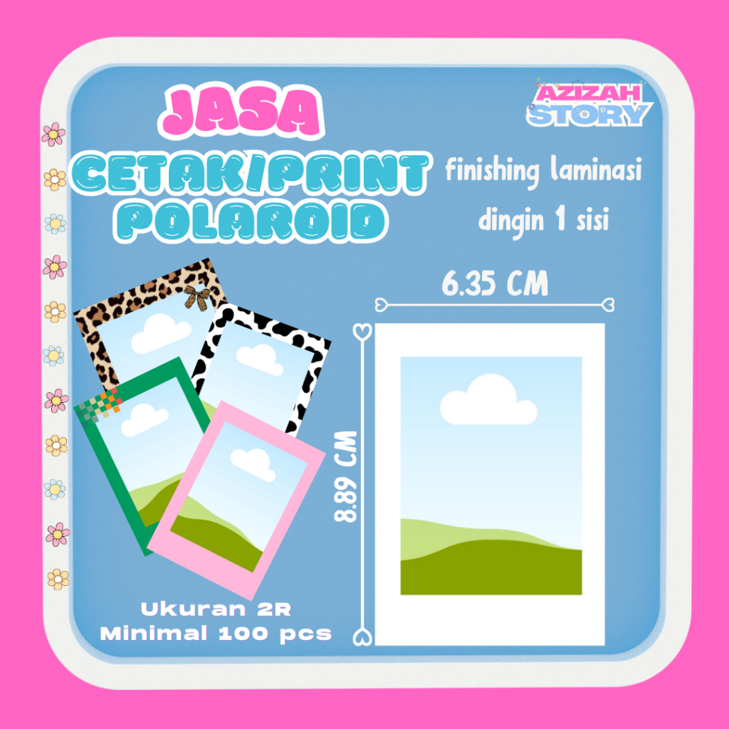 [Azizah Story] Cetak foto Polaroid ukuran 2R Custom Frame Minimal 100 Lembar, laminasi 1 sisi