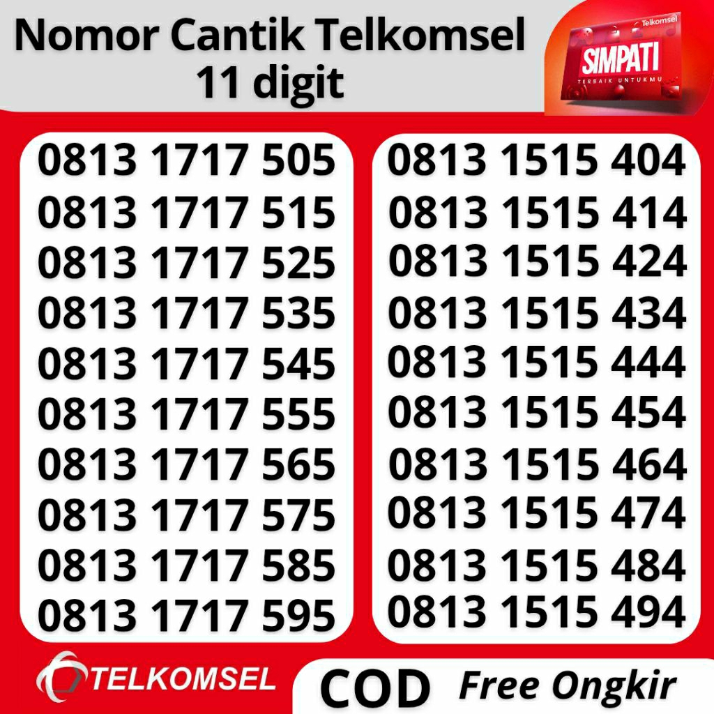 Nomor Cantik Telkomsel 11 digit - Simpati 11 digit 3GB-5GB