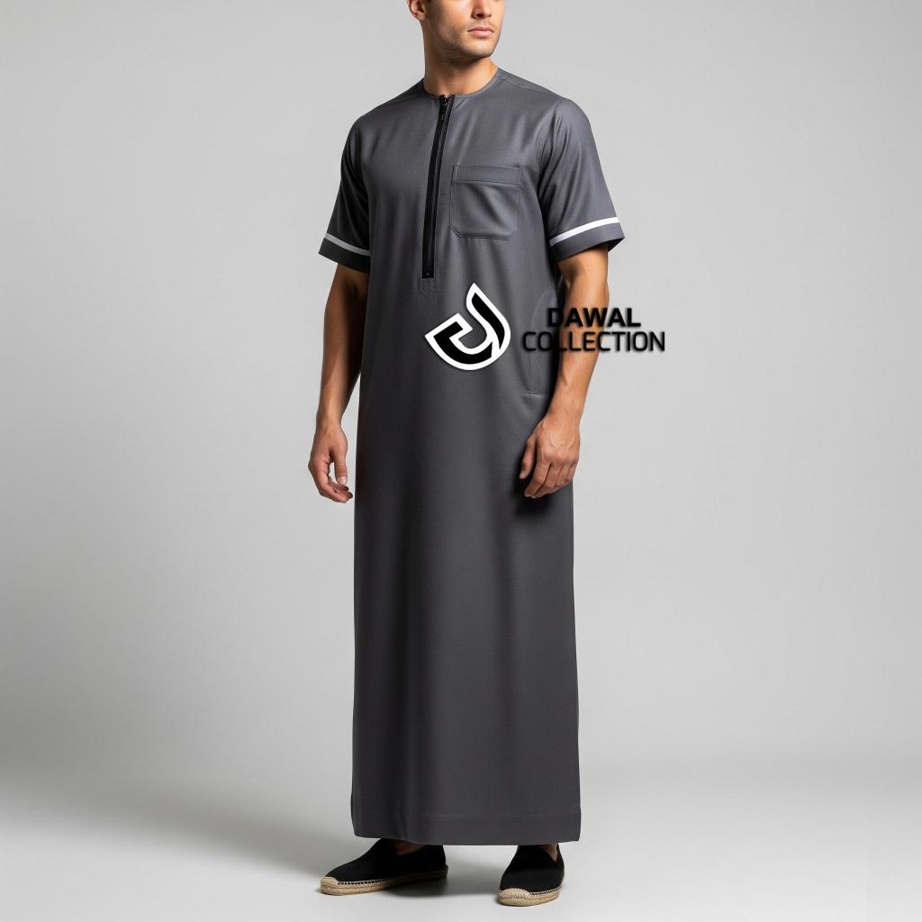 Jubah Gamis Pria Jubah Zahran Bahan Katun Toyobo Jubah Gamis Panjang Lengan Pendek Ukuran M-5XL COD