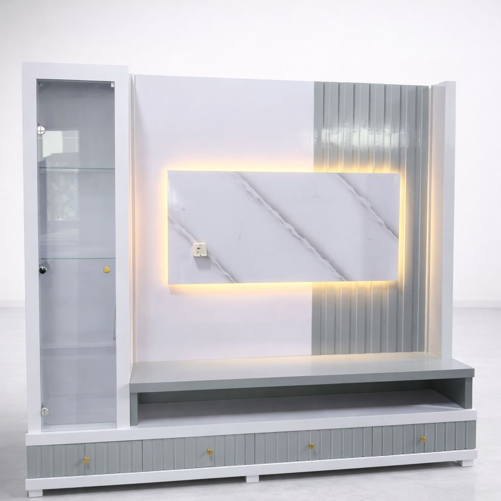 lemari tv minimalis modern partisi lampu led