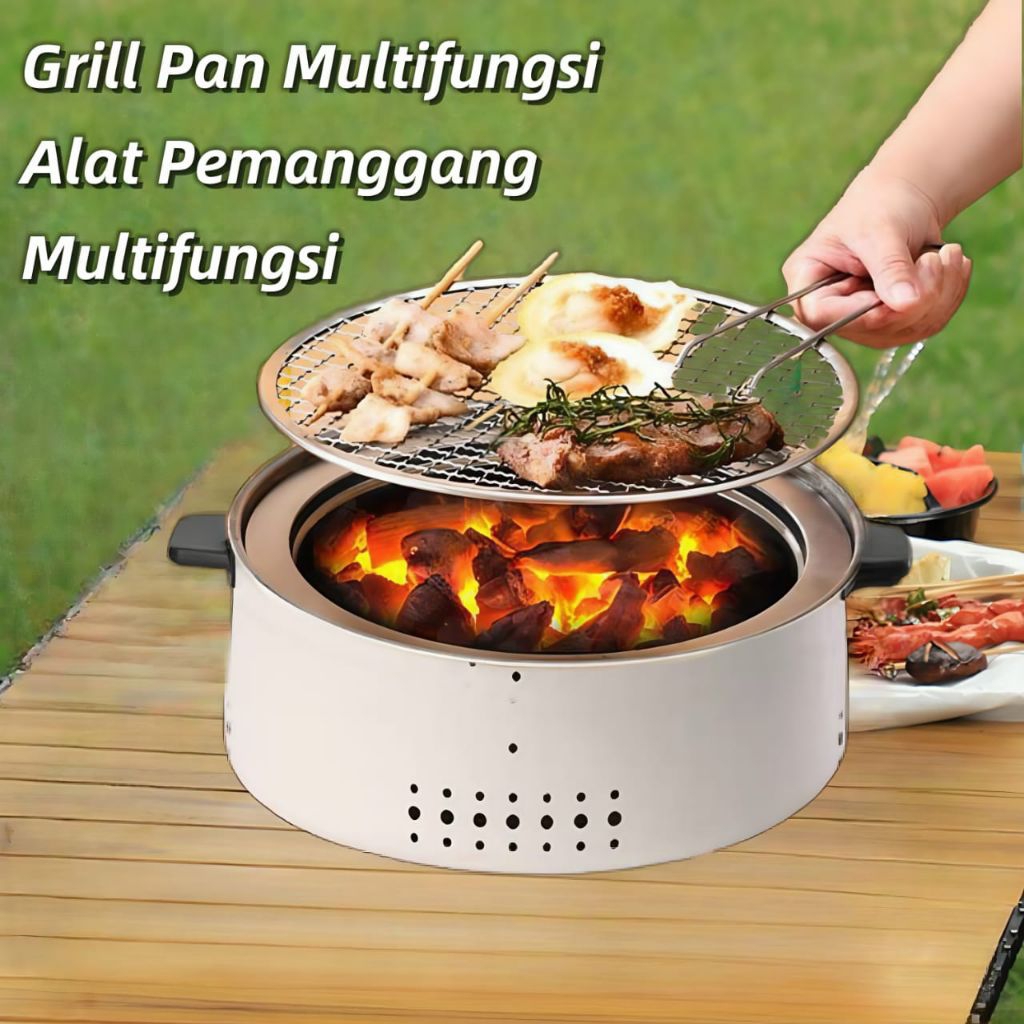 Alat Pemanggangan Bulat Barbeque Grill Pan Multifungsi / Bakaran Sate Portable / Tempat Pemanggangan