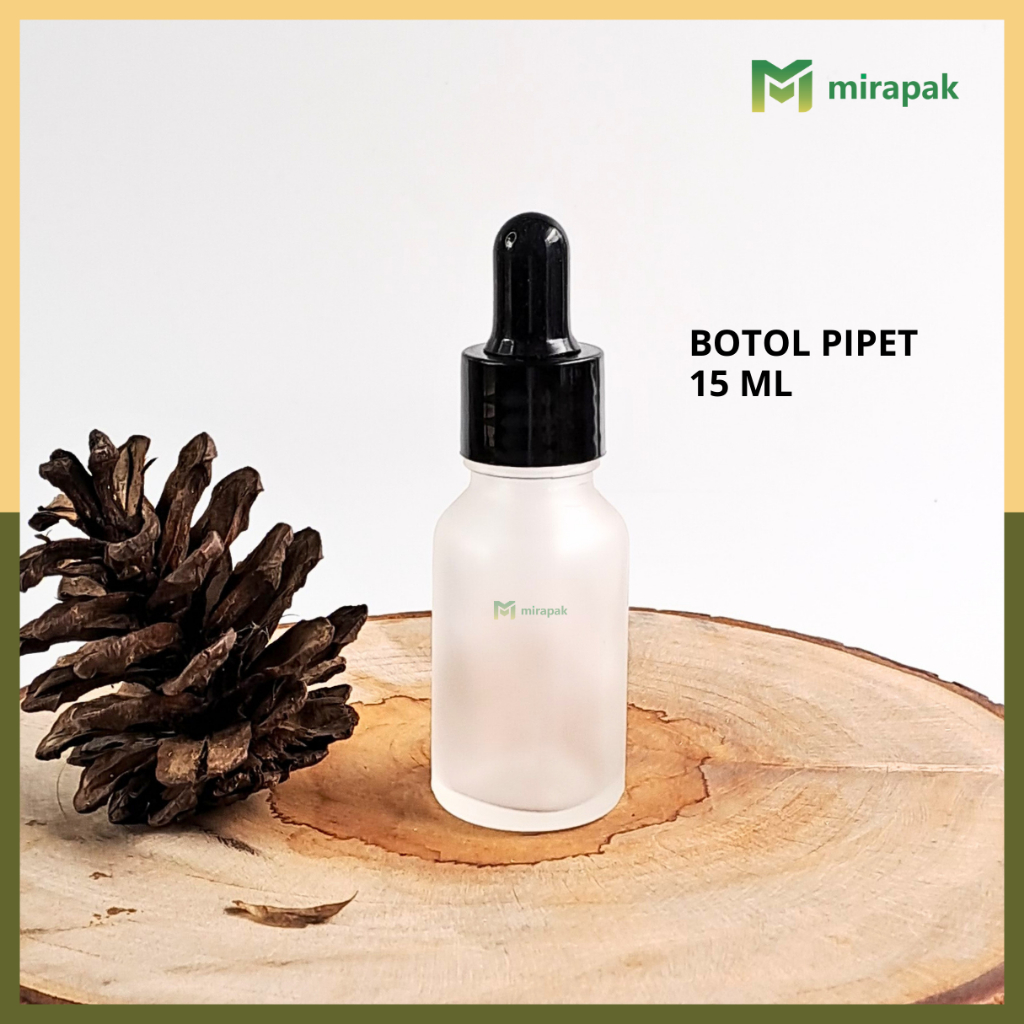 BOTOL PIPET 15ML BENING DOF FROSTED KACA TEBAL - RING MULUS HITAM KARET HITAM - SERUM KOSMETIK SKINC