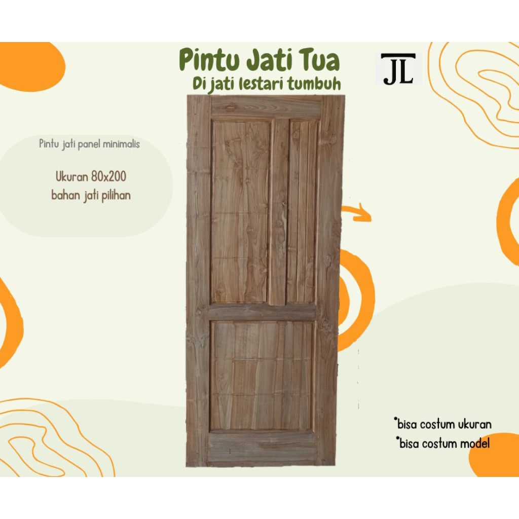 Daun Pintu Kayu Jati Tua Panel Minimalis 80x200 | Bisa Custom Ukuran & Model