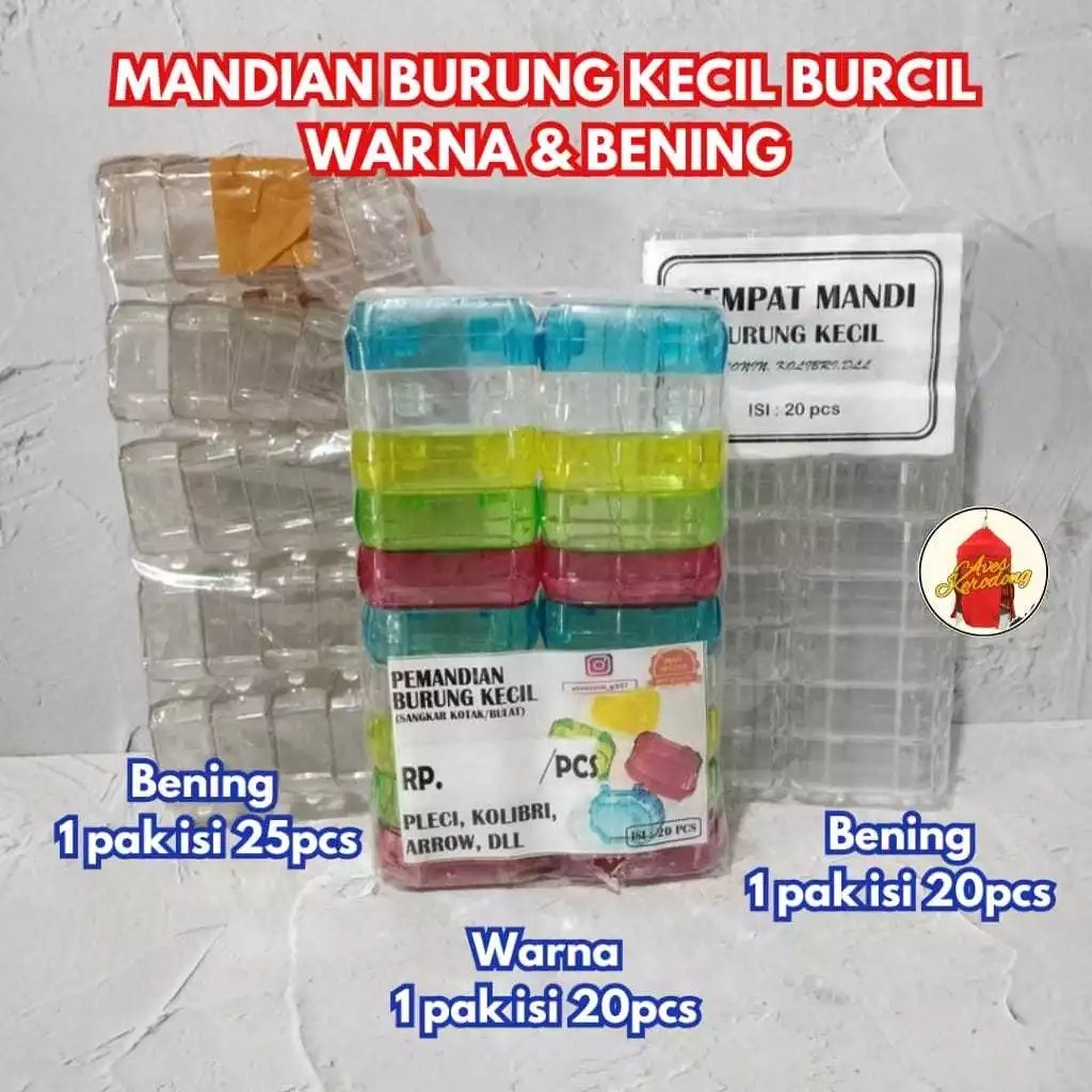 Cepuk Mandi Burung Kenari Elite Song - Bahan Mika Bening Tebal, Desain Unik,1PACK ISI 20 PCS warna d