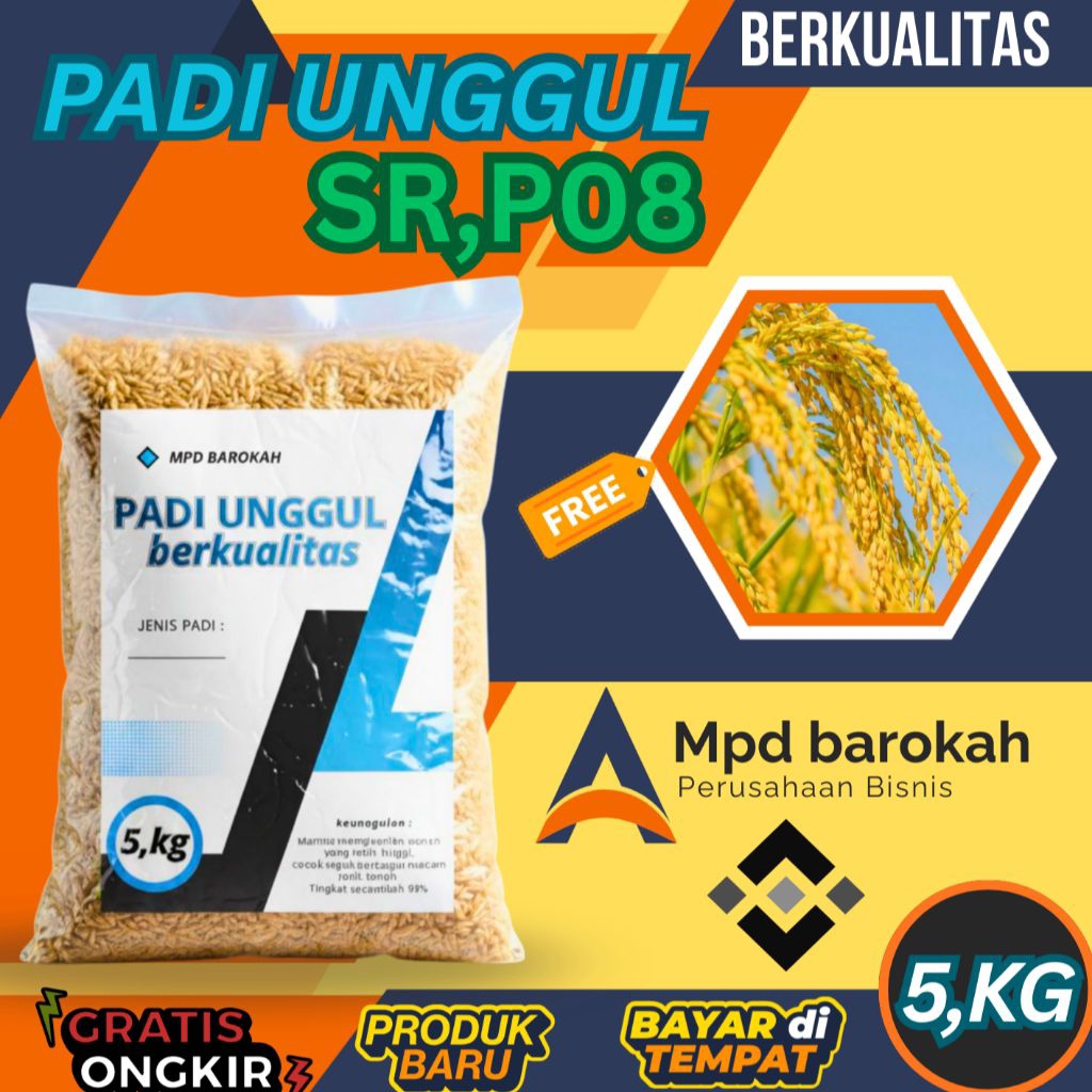 benih padi SR P08, ULTRA GENJAH,, berkualitas kemasan 5kg original(65/75 hst/