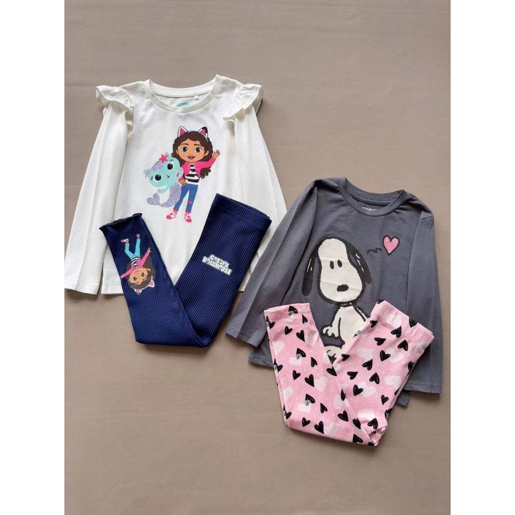 Gabby Snoopy Barbie & Stitch Tee Long Set | size 1-8y | white navy blue pink k14 | setelan pakaian a