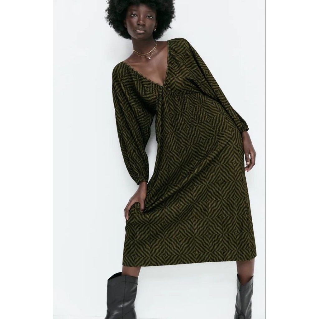 ZARA PLEATED PRINTED DRESS