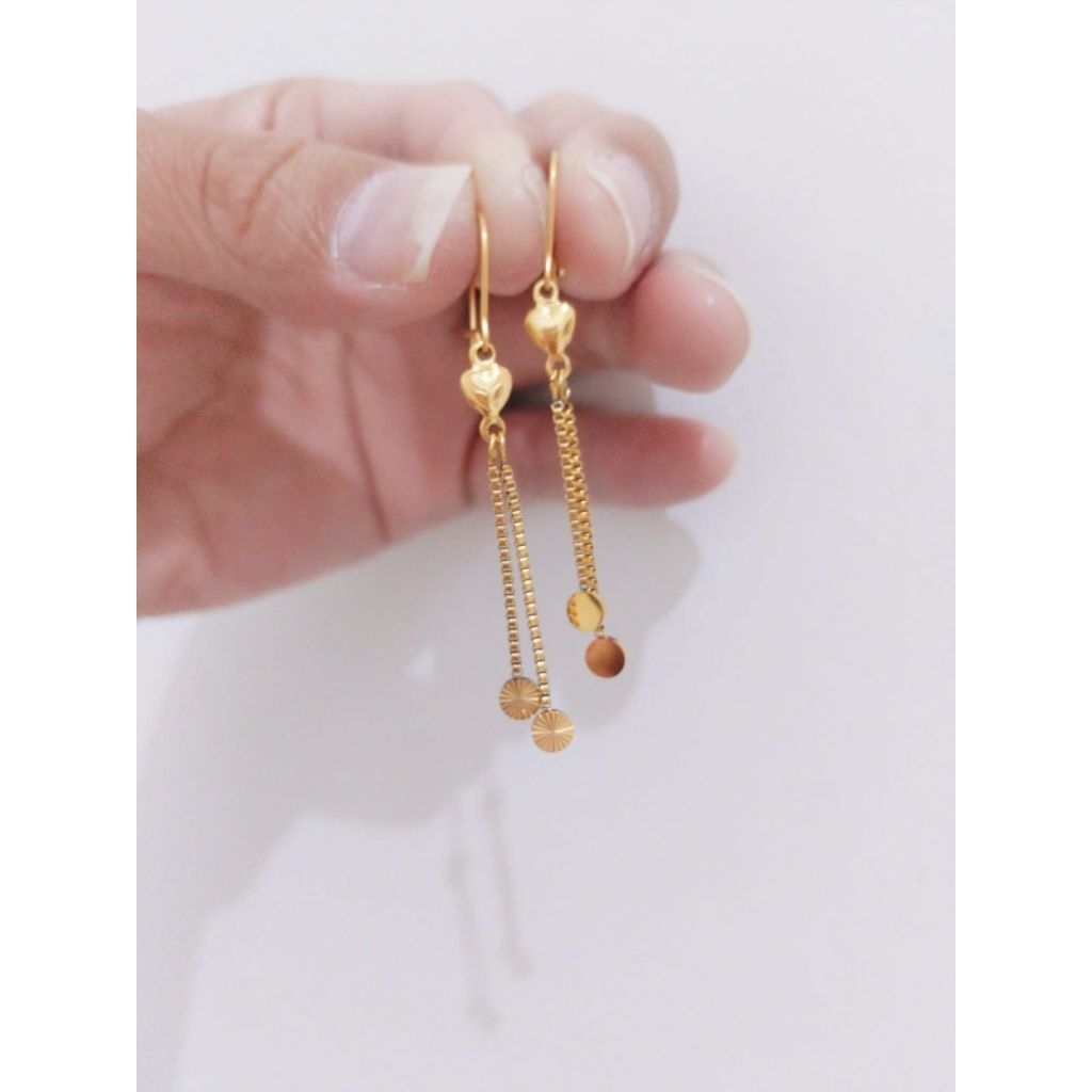Anting hati panjang italy bulat ctm titanium asli