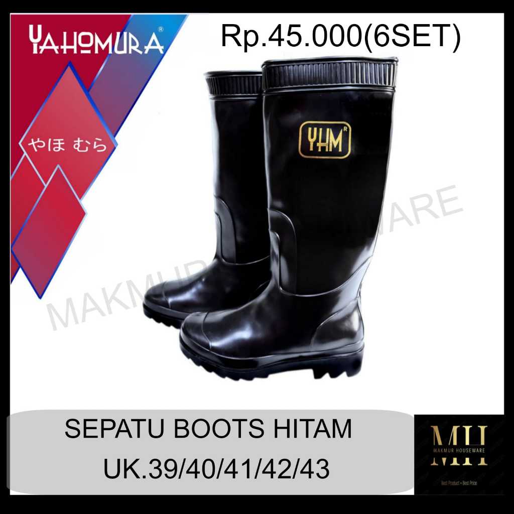SEPATU BOOT KARET HITAM PRIA / SEPATU SAFETY PRIA UNTUK PERTANIAN , PERKEBUNAN DAN BANJIR YAHOMURA