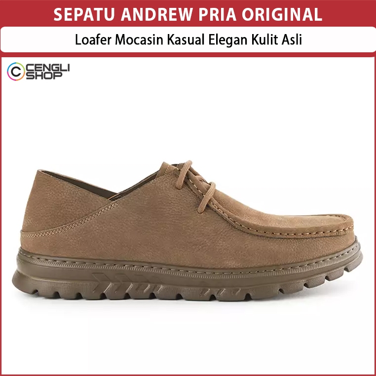 SEPATU ANDREW LOAFER MOCASIN PRIA ORIGINAL KASUAL KULIT ASLI COKLAT BROWN ANM02