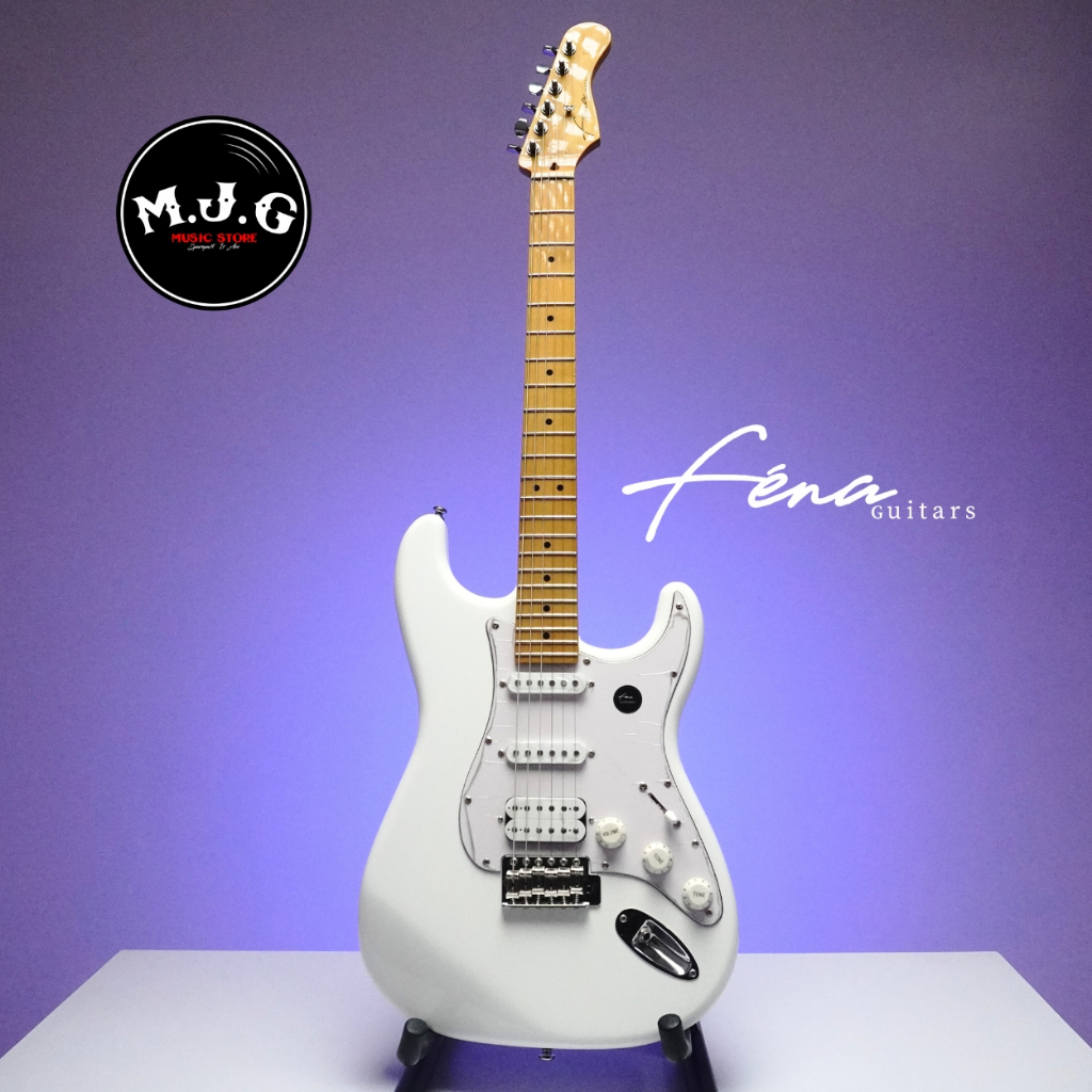 gitar elektrik Fena ST STD HSS pickup maple fretboard white