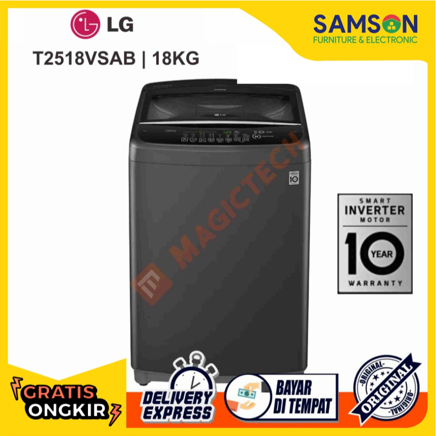 MESIN CUCI LG 18 KG T2518VSAB AUTOMATIC 1 TABUNG INVERTER - BLACK
