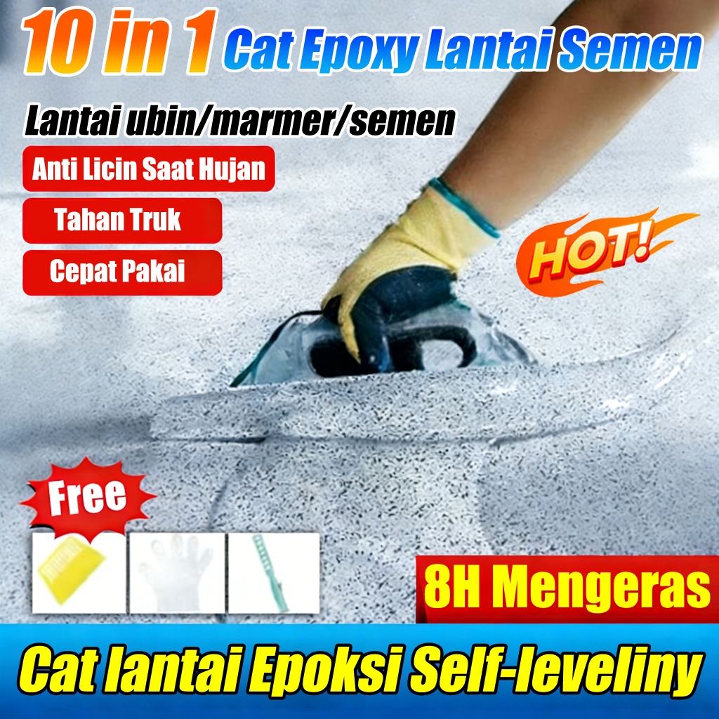 *Alat gratis* Cat lantai 10 dalam 1 Cat Epoxy Lantai Semen 1KG  Otomatis leveling Tahan Air Antilemb