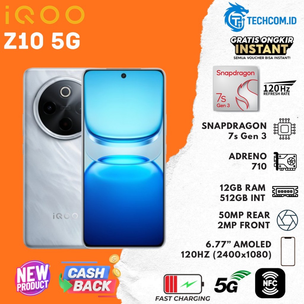 IQOO Z10 5G , 7300mAh + 90Watt, Snapdragon 7s Gen 3, AnTuTu 822,705, 120Hz Quad-Curved AMOLED