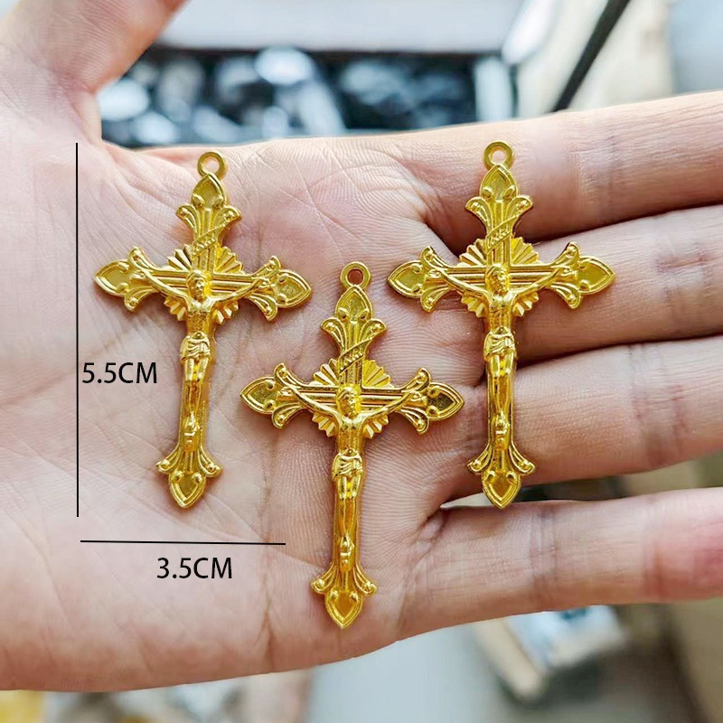 5 pcs Salib Emas Besar untuk Kalung Liontin Medali