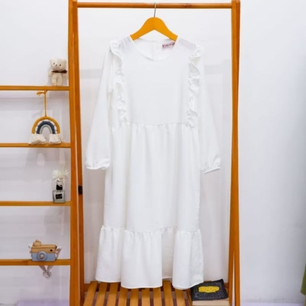 Gamis Rayon Crinkle Yumna Putih Anak Perempuan Cewek Yumna