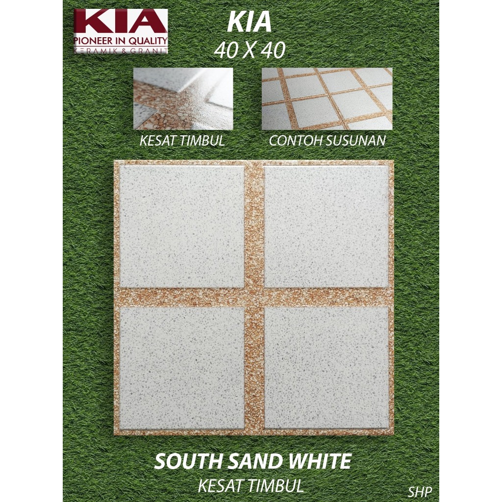 Keramik Lantai Motif 40X40 KIA Southsand White Anti Slip KW1 Pekanbaru Riau, Motif Petak