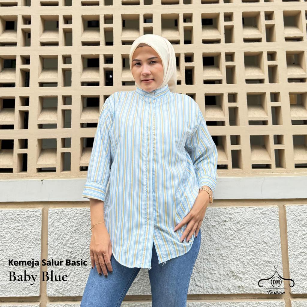 Kemeja salur basic cotton supersoft kemeja salur kain katun lengan 3/4 blouse salur