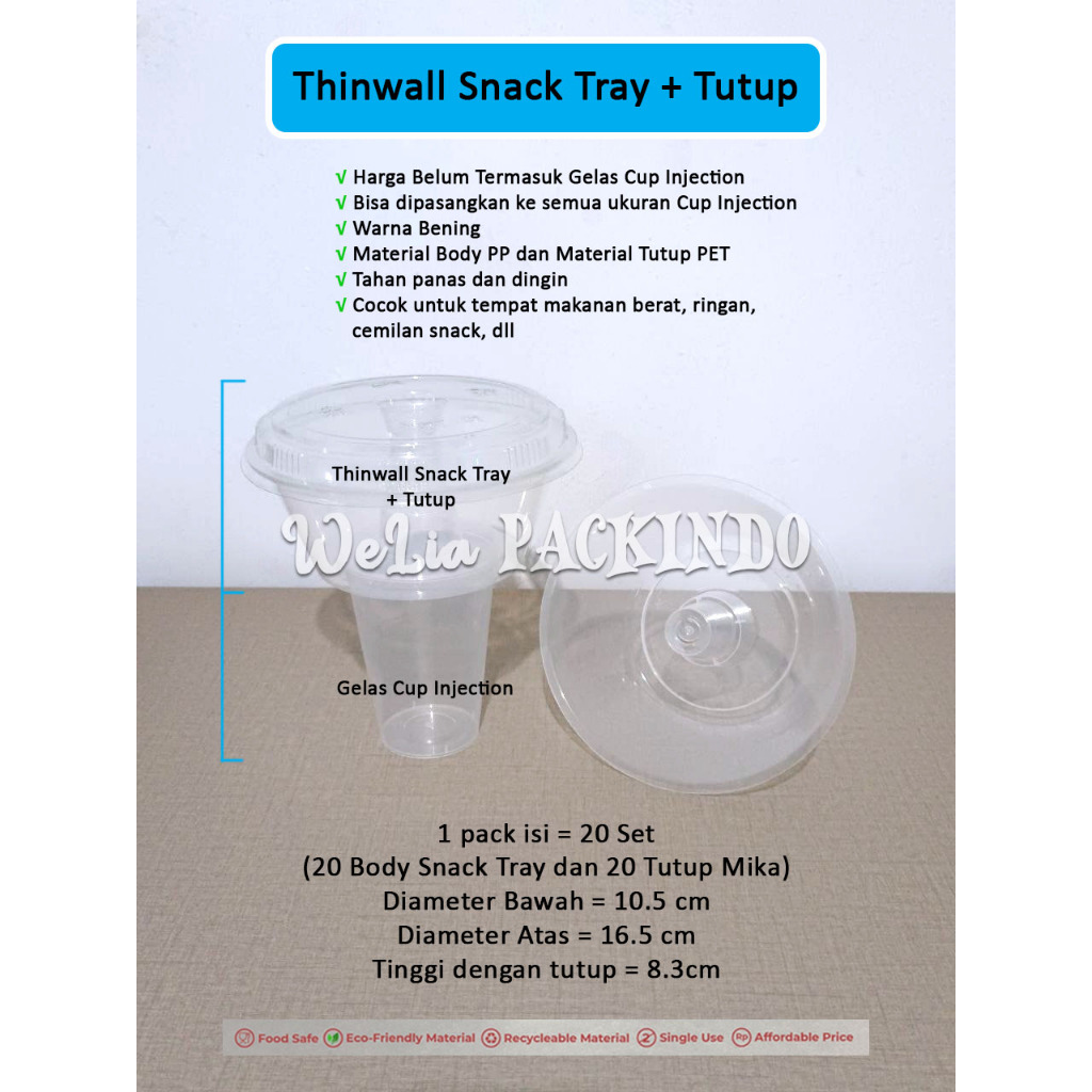 [20 PCS INSTANT] Thinwall Snack Tray + Tutup Mika / Mangkok Snack Plastik