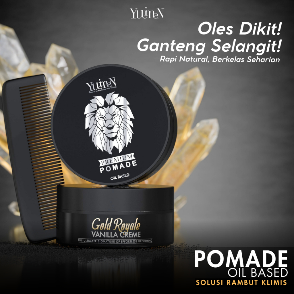 Yuimen Pomade Oil Based Premium Aroma Vanilla - Medium Hold - Gratis Sisir