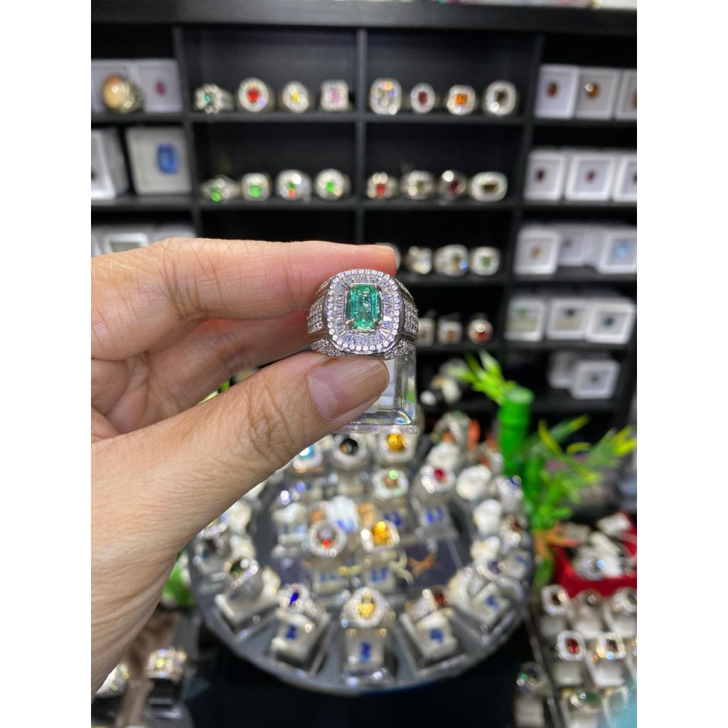batu permata natural zambrut emerald zambia cincin perak pria cowo