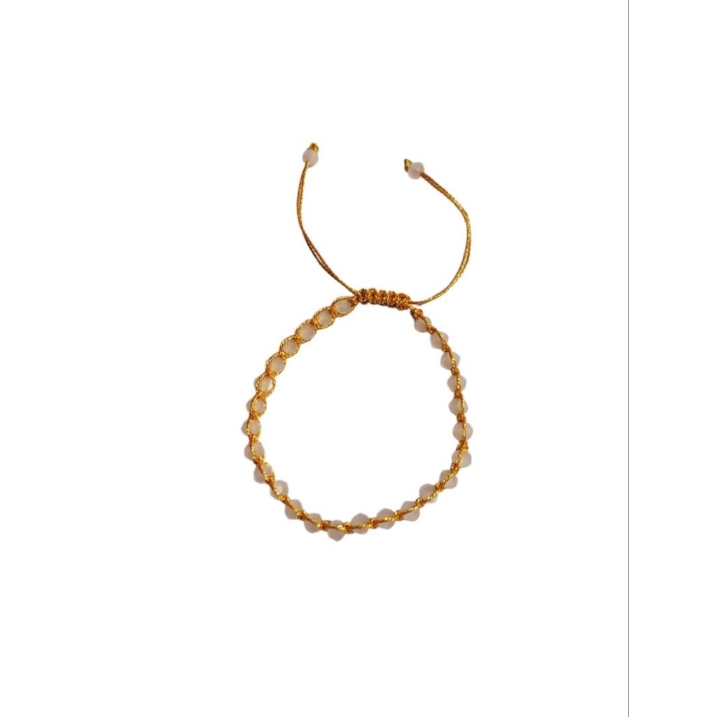 Gelang tali serut macrame,tali kepang emas kristal