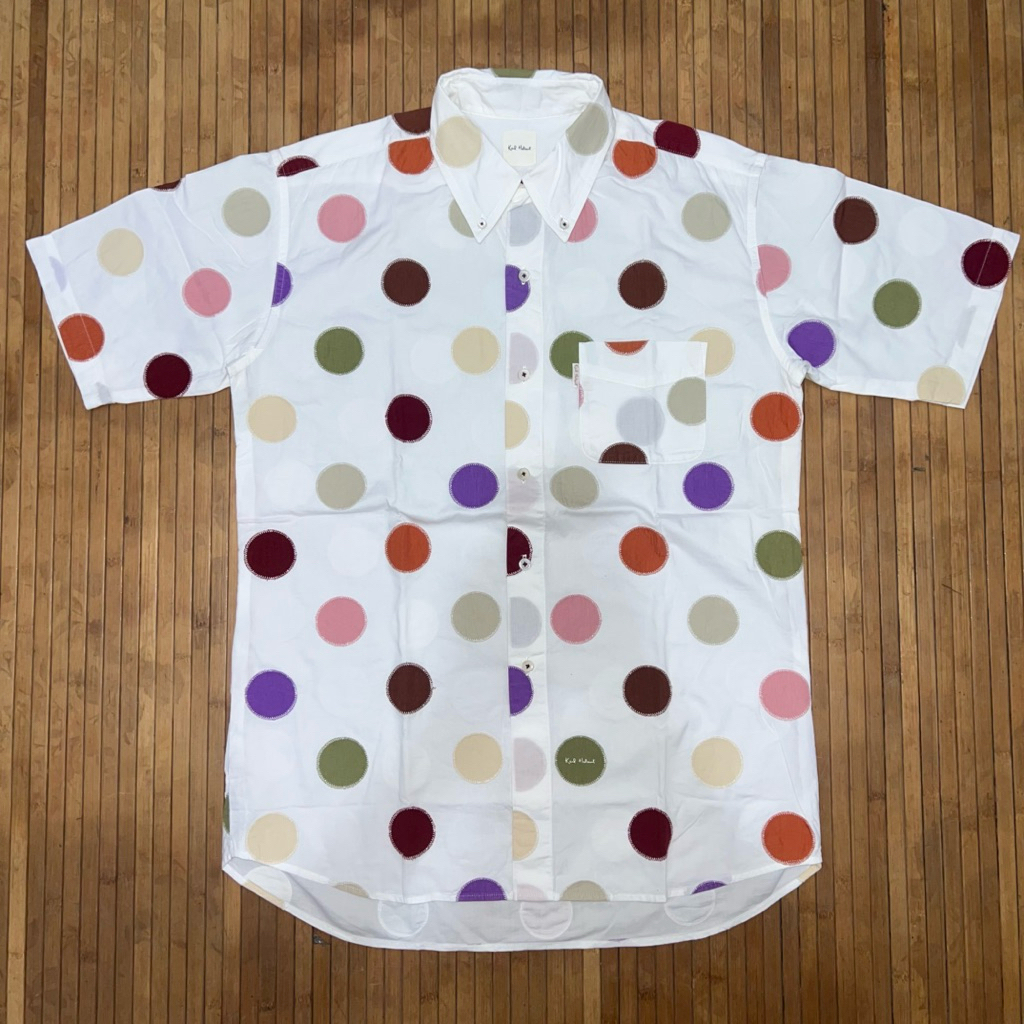 VINTAGE KARL HELMUT MULTICOLOR POLCADOT EMBROIDERY UNIQUE RARE DESIGN SHORT SLEEVE SHIRT comme des g