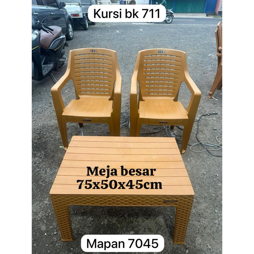 kursi teras Set(2kursi+meja besar)-kursi plastik teras-kursi napoly teras plastik set