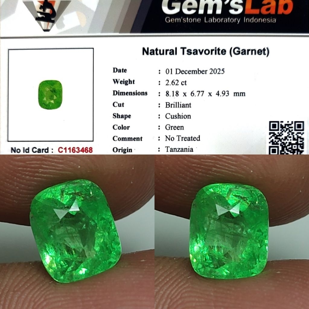 Natural Tsavorite Garnet 2.6ct GLI Top Crystall Nice Color Good Luster Gemericik Body Kaca Metalik B