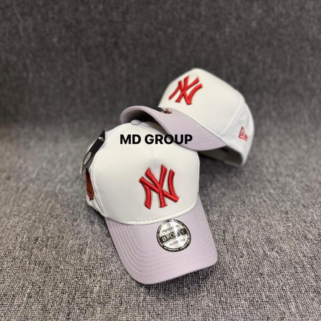 Topi baseball putih abu-abu merah NY adjustabel uniseks model terbaru A frame street wear