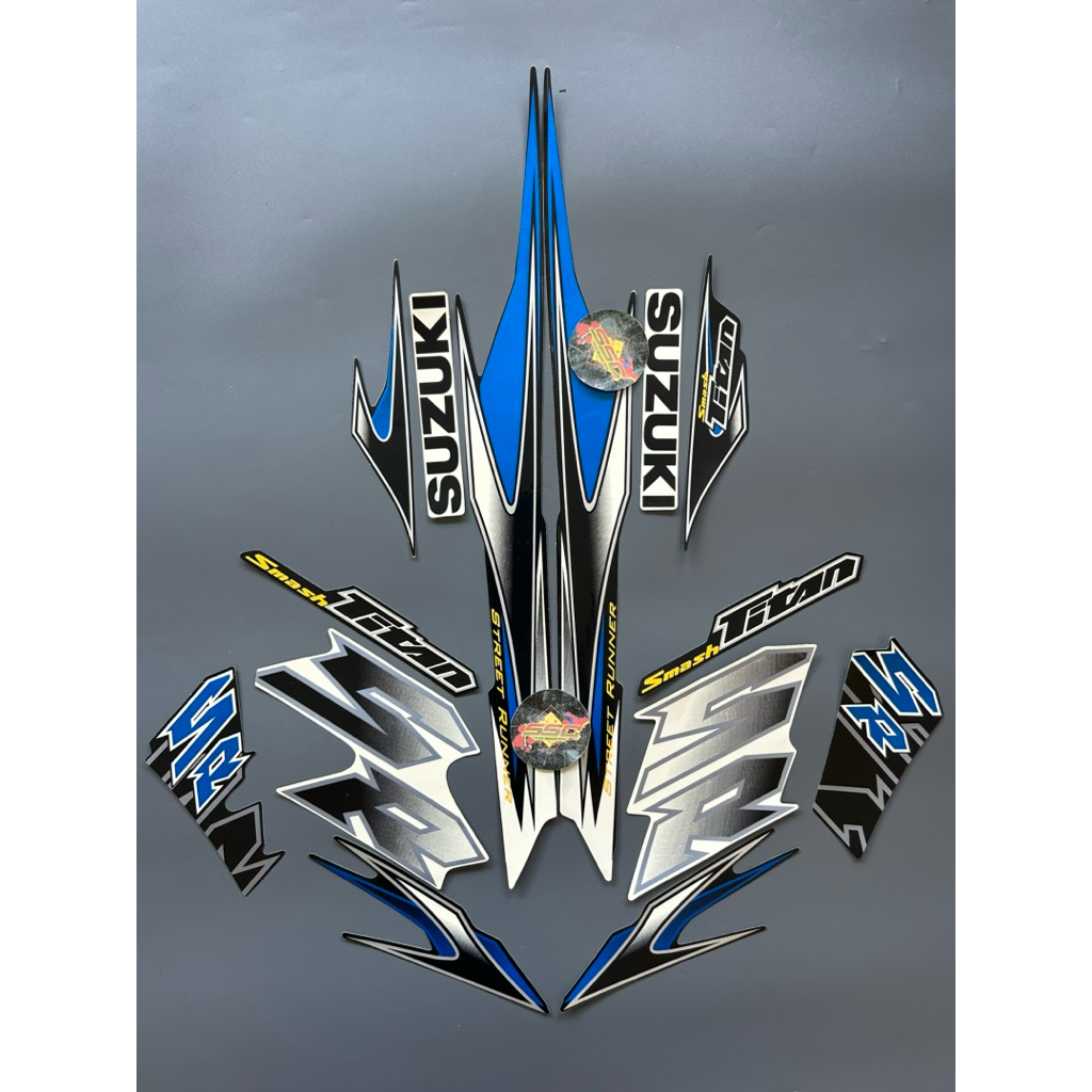STRIPING STIKER SMASH TITAN SR 2012 HITAM PUTIH BIRU