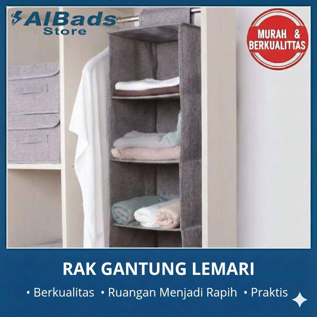 Rak Gantung Kain Lemari Baju Shelf Closet Wardrobe Storage Box 4 Susun | Rak Gantung Lemari 4 Susun 