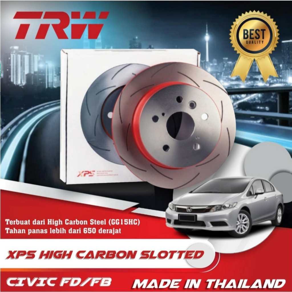 TRW XPS SLOTTED PERFORMANCE DISCBRAKE ROTOR PIRINGAN CAKRAM HONDA CIVIC FB FD Baja karbon tahan pana