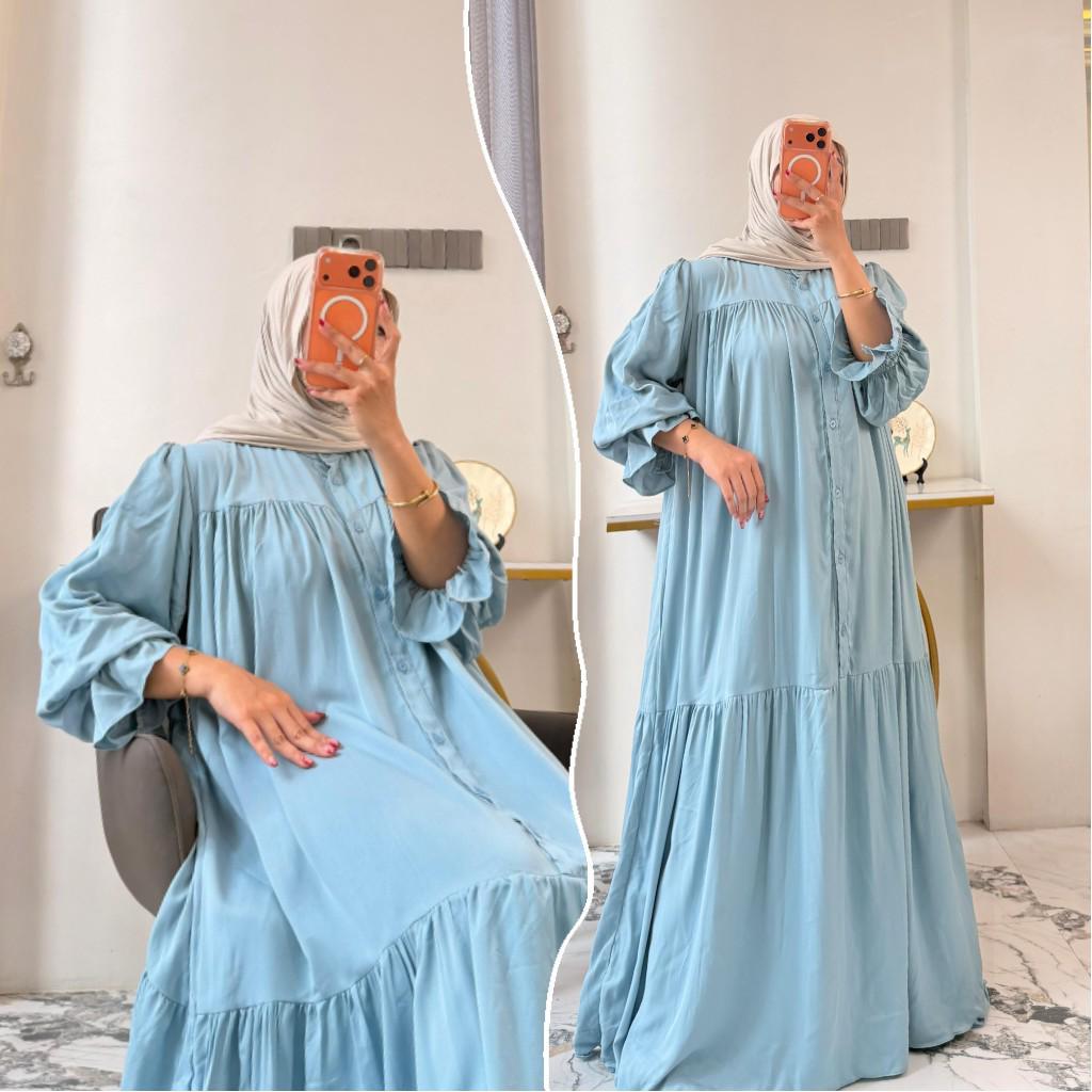 Gamis Zea Polos Gamis Lengan Balon Bahan Rayon Premium Busui Bumil Friendly Enamosa Batik