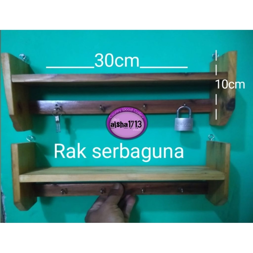 Rak serbaguna,gantungan kunci/rak bumbu..kayu jati belanda.. NATURAL..30cmx10cm.20cmx10cm