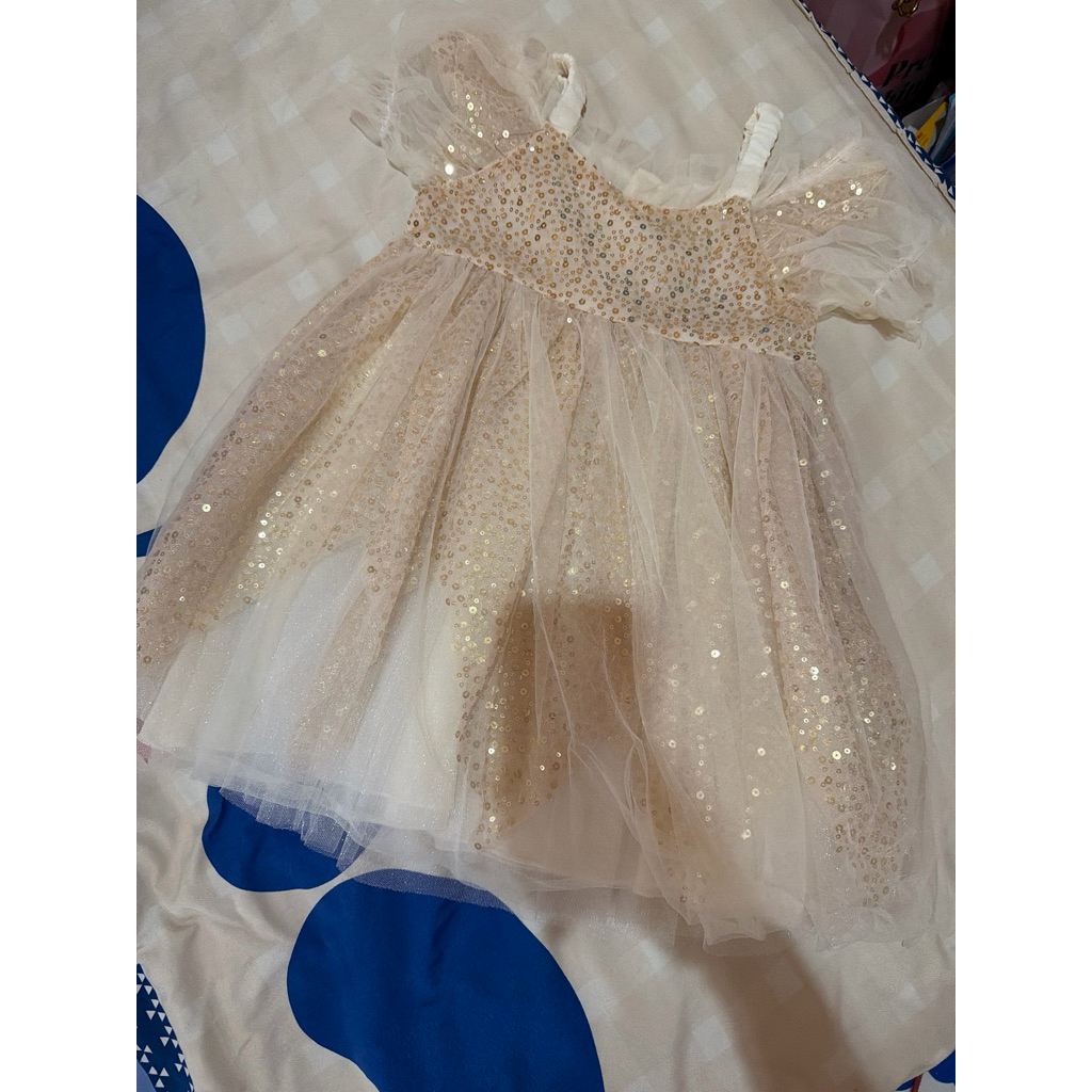 DRESS PESTA ANAK PEREMPUAN - DRESS GAUN GOLD ANAK PEREMPUAN 5 TAHUN - PRELOVED