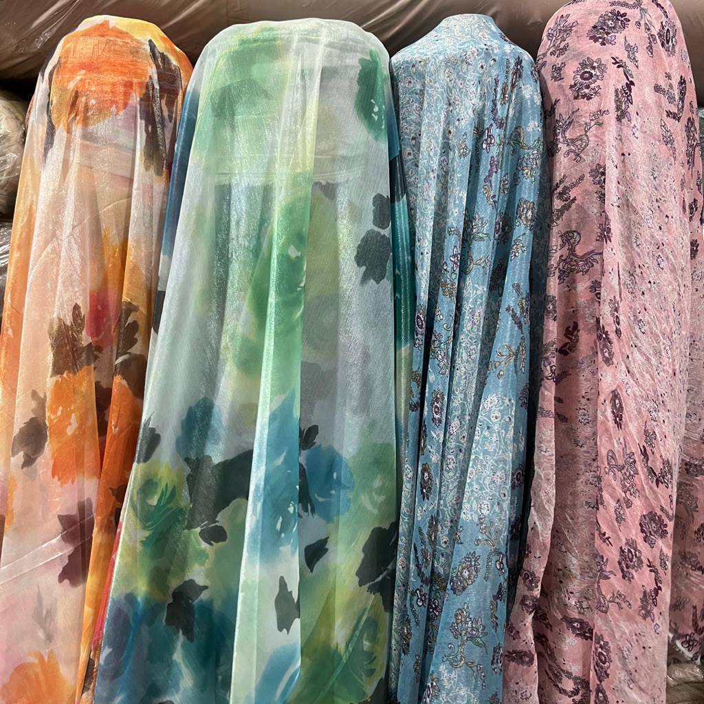 kain sifon salju premium motif bunga - kain sifon sutra motif
