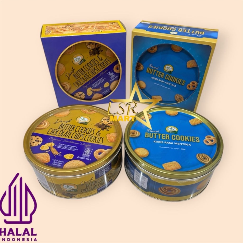 DENEX DANISH BUTTER COOKIES & CHOCOLATE CHIPS COOKIES / BUTTER COOKIES KALENG 350GR