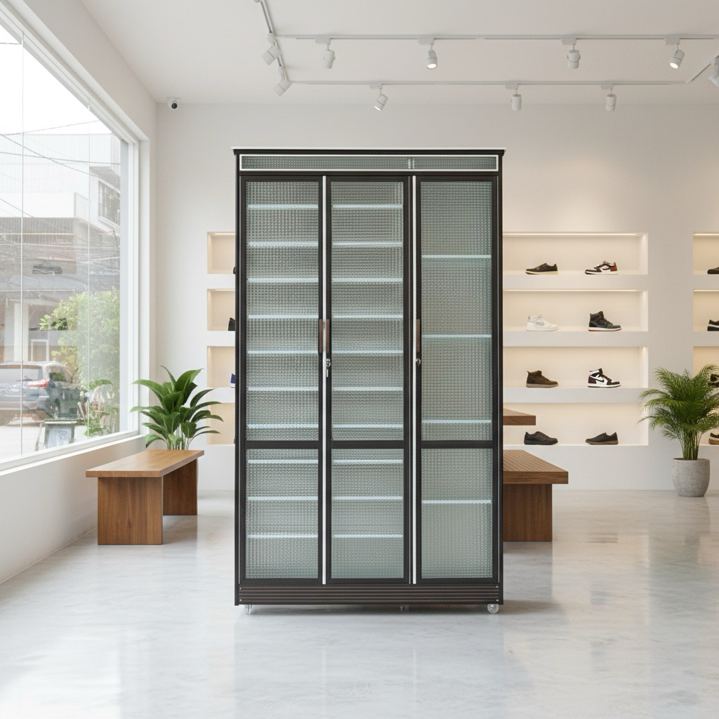 Rak Sepatu + Tempat Helm // Bahan Alumunium & Kaca