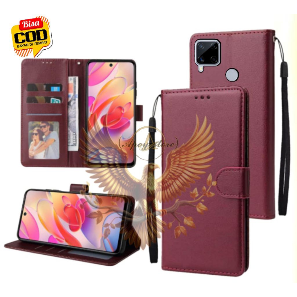 CASE HP REALME C15 - CASING DOMPET-FLIP LEATHER-SARUNG HP