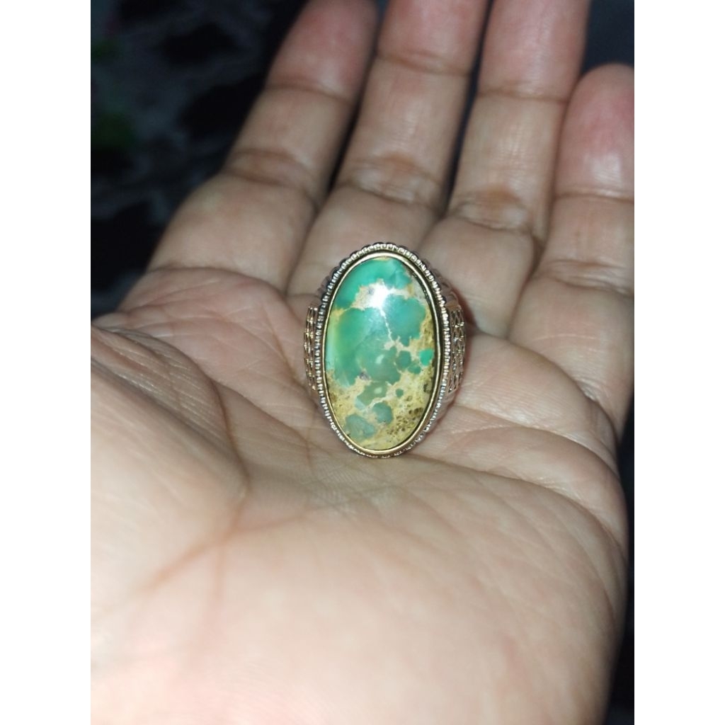 Cincin Pirus Persia Hijau Serat Emas