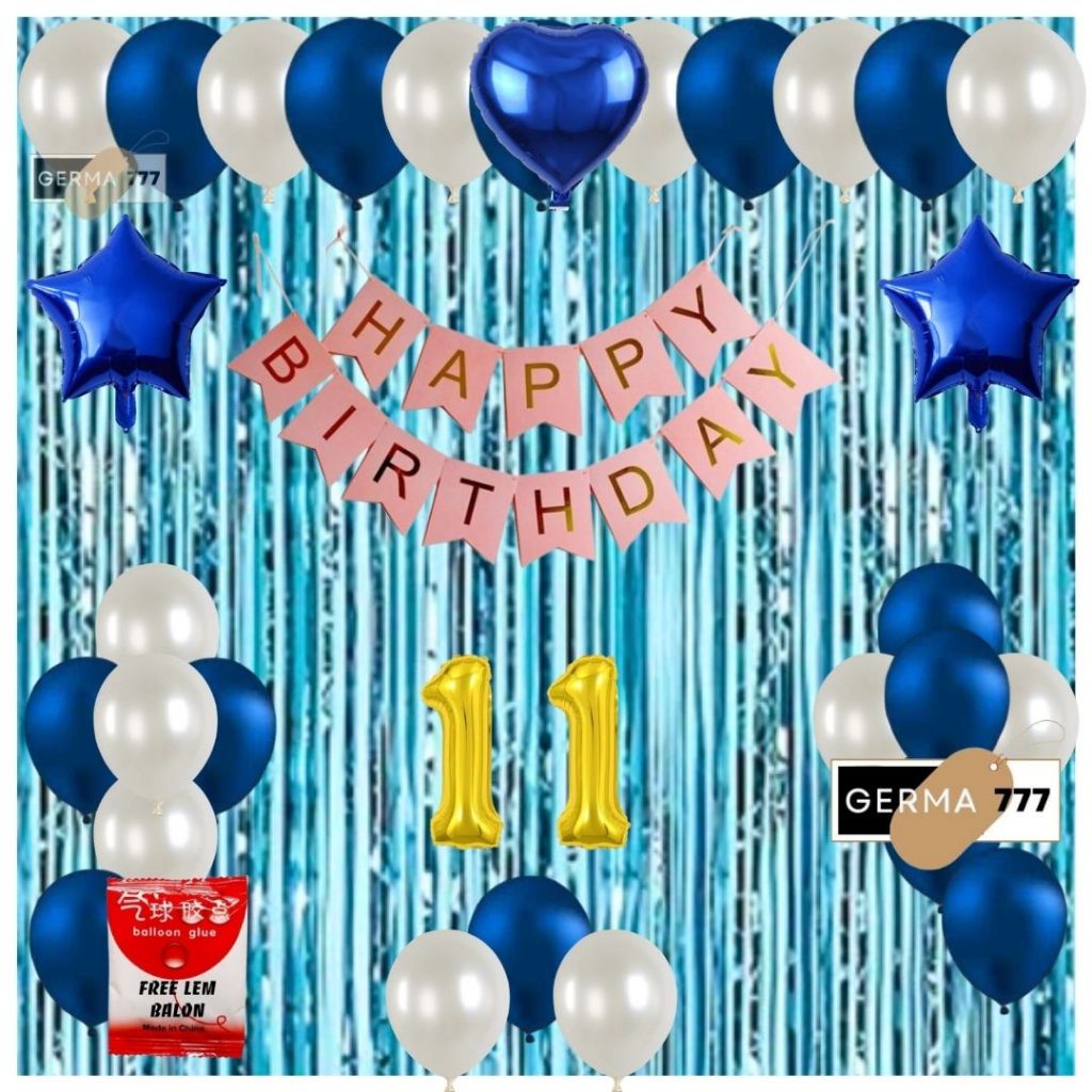 Dekorasi Pesta Ulang Tahun Anak Dewasa Balon Latex Putih Mix Biru Tua Dekor Birthday Party Simple