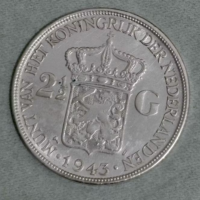 koin 2½ gulden wilhelmina 1943 kuno