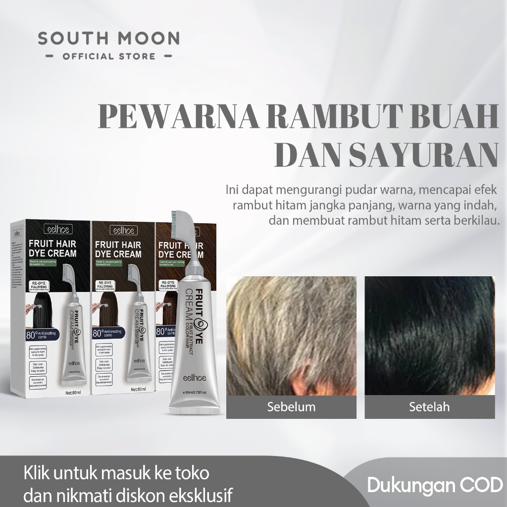 <ready>EELHOE Fruit Dye Cream 80ml Pewarna Rambut Plant Pewarna Rambut Dengan Sisir Krim Pewarna Ram